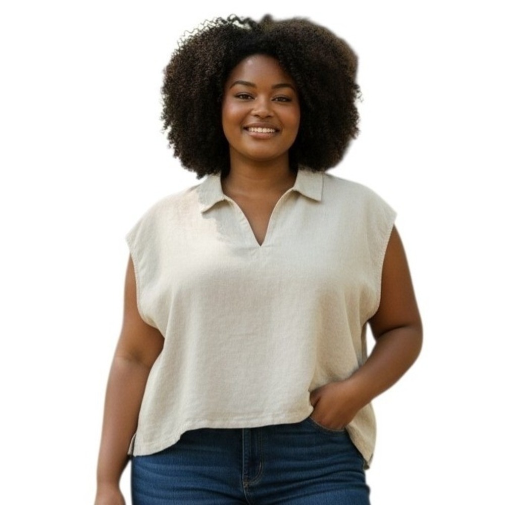 Old Navy Linen Women size 4X Euro Summer Beachy Resortwear Cropped Popover Shirt